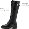 image:imageDADAWEN Womens Knee High Combat Boots with Side Zipper Low Chunky Heel Lace Up Fashion Buckle Fall Long Tall Riding Boots for WomenBlack