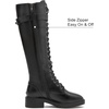 image:imageDADAWEN Womens Knee High Combat Boots with Side Zipper Low Chunky Heel Lace Up Fashion Buckle Fall Long Tall Riding Boots for WomenBlack