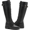 image:imageDADAWEN Womens Knee High Combat Boots with Side Zipper Low Chunky Heel Lace Up Fashion Buckle Fall Long Tall Riding Boots for WomenBlack