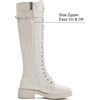 image:imageDADAWEN Womens Knee High Combat Boots with Side Zipper Low Chunky Heel Lace Up Fashion Buckle Fall Long Tall Riding Boots for WomenWhite