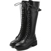 image:imageDADAWEN Womens Knee High Combat Boots with Side Zipper Low Chunky Heel Lace Up Fashion Buckle Fall Long Tall Riding Boots for WomenBlack