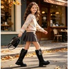 image:imageDADAWEN Girls Faux Fur Lining Knee High Boots Fashion Bow Pearl Side Zipper Winter Tall Riding Boots for ToddlerLittle KidBig KidBlack