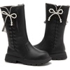 image:imageDADAWEN Girls Faux Fur Lining Knee High Boots Fashion Bow Pearl Side Zipper Winter Tall Riding Boots for ToddlerLittle KidBig KidBlack