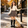 image:imageDADAWEN Girls Faux Fur Lining Knee High Boots Fashion Bow Pearl Side Zipper Winter Tall Riding Boots for ToddlerLittle KidBig KidBlack