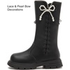 image:imageDADAWEN Girls Faux Fur Lining Knee High Boots Fashion Bow Pearl Side Zipper Winter Tall Riding Boots for ToddlerLittle KidBig KidBlack