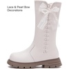 image:imageDADAWEN Girls Faux Fur Lining Knee High Boots Fashion Bow Pearl Side Zipper Winter Tall Riding Boots for ToddlerLittle KidBig KidCream White