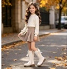 image:imageDADAWEN Girls Faux Fur Lining Knee High Boots Fashion Bow Pearl Side Zipper Winter Tall Riding Boots for ToddlerLittle KidBig KidCream White