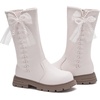 image:imageDADAWEN Girls Faux Fur Lining Knee High Boots Fashion Bow Pearl Side Zipper Winter Tall Riding Boots for ToddlerLittle KidBig KidCream White