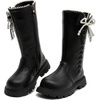 image:imageDADAWEN Girls Faux Fur Lining Knee High Boots Fashion Bow Pearl Side Zipper Winter Tall Riding Boots for ToddlerLittle KidBig KidBlack