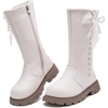 image:imageDADAWEN Girls Faux Fur Lining Knee High Boots Fashion Bow Pearl Side Zipper Winter Tall Riding Boots for ToddlerLittle KidBig KidCream White