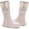 image:imageDADAWEN Girls Faux Fur Lined Knee High Boots Fashion Bow Waterproof Side Zipper Winter Tall Riding Boots for ToddlerLittle KidBig KidCream White