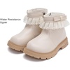 image:imageDADAWEN Girls Bow Ankle Boots Lace Beads Side Zipper Low Chunky Heel Fall Winter Dress Booties Shoes for ToddlerLittle KidsBig KidsCream White