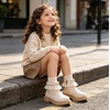 image:imageDADAWEN Girls Bow Ankle Boots Lace Beads Side Zipper Low Chunky Heel Fall Winter Dress Booties Shoes for ToddlerLittle KidsBig KidsCream White
