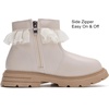 image:imageDADAWEN Girls Bow Ankle Boots Lace Beads Side Zipper Low Chunky Heel Fall Winter Dress Booties Shoes for ToddlerLittle KidsBig KidsCream White