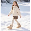 image:imageDADAWEN Boys Girls Snow Boots Suede Warm Faux Fur Lined Waterproof Anti Slip Outdoor Winter Boots for ToddlerLittleKidBig KidBeige