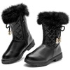 image:imageDADAWEN Girls Faux Fur Lined Knee High Winter Riding Boots Fashion Bow Waterproof Side Zipper Warm Snow Boots for ToddlerLittle KidBig KidBlack