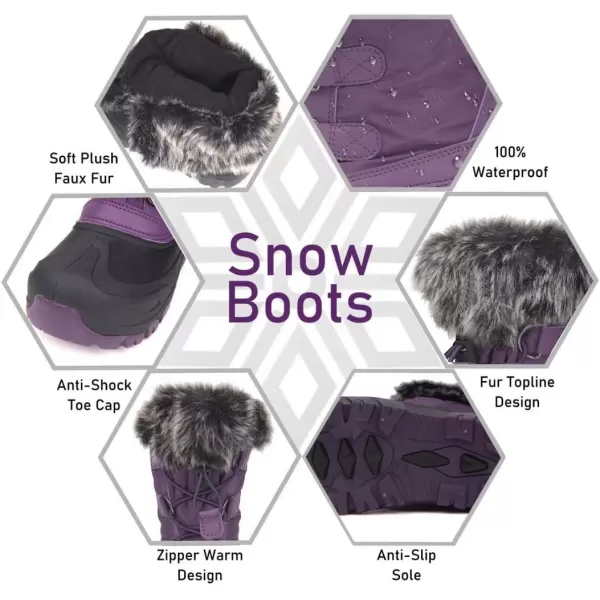 Outee Toddler Kids Waterproof Warm Snow Winter Boots with Fur Lined Faux