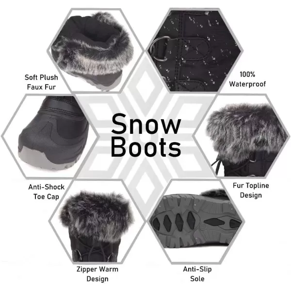 Outee Toddler Kids Waterproof Warm Snow Winter Boots with Fur Lined Faux