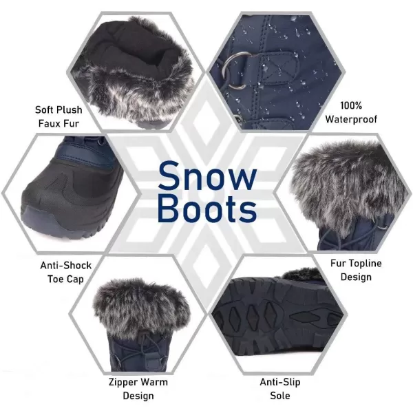 Outee Toddler Kids Waterproof Warm Snow Winter Boots with Fur Lined Faux