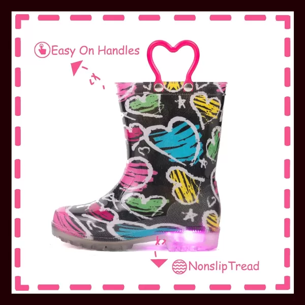 Outee Toddler Kids Adorable Lightwight Waterproof Rain Boots Light Up by Steps