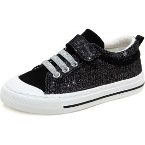 imageToandon Toddler Kids Sneakers Glitter Walking Shoes with Hoop and Loop Age 157Glitter Black With Buckle