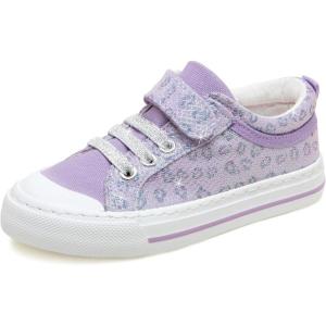 imageToandon Toddler Kids Sneakers Glitter Walking Shoes with Hoop and Loop Age 157Purple Leopard