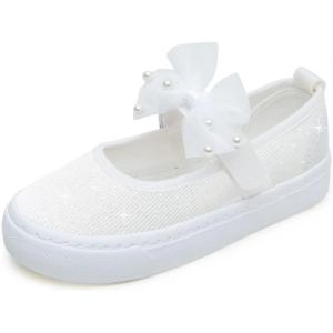 imageToandon Toddler Girls Sparkle Glitter Flats Sneakers Age 310White Glitter Bowknot