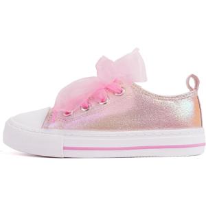 imageToandonToddler Kids Sneakers Sparkle Fashion Glitter Sequins Canvas ShoesPearl Ribbon Pink