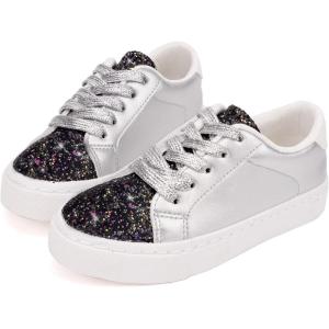 imageToandonToddler Kids Sneakers Sparkle Fashion Glitter Sequins Canvas ShoesSliver Black