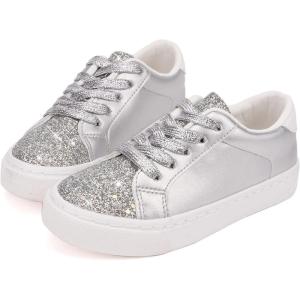 imageToandonToddler Kids Sneakers Sparkle Fashion Glitter Sequins Canvas ShoesSliver Pu