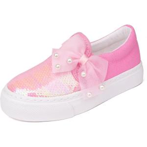 imageToandon Toddler Kids Girls Sparkle Slip On Walking Shoes Age 210Bowknot Pink