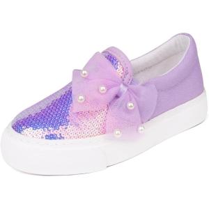 imageToandon Toddler Kids Girls Sparkle Slip On Walking Shoes Age 210Bowknot Purple