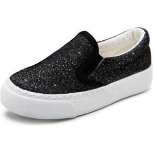 imageToandon Toddler Girls Kids Sparkle Slip On Sneakers Loafers Age 210Glitter Black