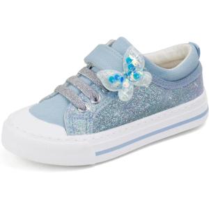 imageToandon Toddler Kids Sneakers Glitter Walking Shoes with Hoop and Loop Age 157Butterfly Blue