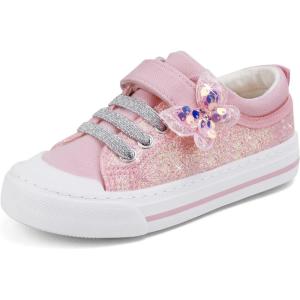 imageToandon Toddler Kids Sneakers Glitter Walking Shoes with Hoop and Loop Age 157Butterfly Pink