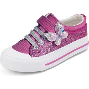 imageToandon Toddler Kids Sneakers Glitter Walking Shoes with Hoop and Loop Age 157Butterfly Purple