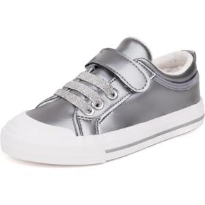imageToandon Toddler Kids Sneakers Glitter Walking Shoes with Hoop and Loop Age 157Silver Grey