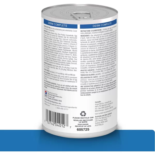 imageHills Prescription Diet Derm Complete Rice amp Egg Recipe Wet Dog Food Veterinary Diet 13 oz Cans 12PackHills Prescription Diet Derm Complete Rice amp Egg Recipe Wet Dog Food Veterinary Diet 13 oz Cans 12Pack