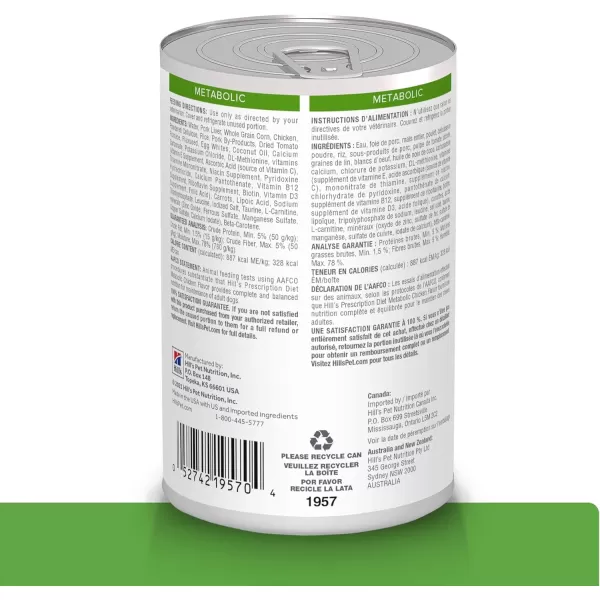 imageHills Prescription Diet Metabolic Weight Management Chicken Flavor Wet Dog Food Veterinary Diet 13 oz Cans 12PackHills Prescription Diet Metabolic Weight Management Chicken Flavor Wet Dog Food Veterinary Diet 13 oz Cans 12Pack