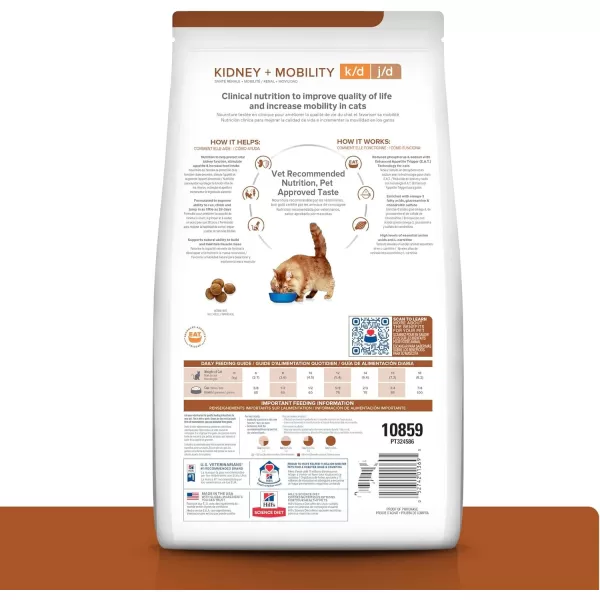 imageHills Prescription Diet kd  jd Kidney  Mobility Chicken Flavor Dry Cat Food Veterinary Diet 64 lb Bag635 Pound Pack of 1