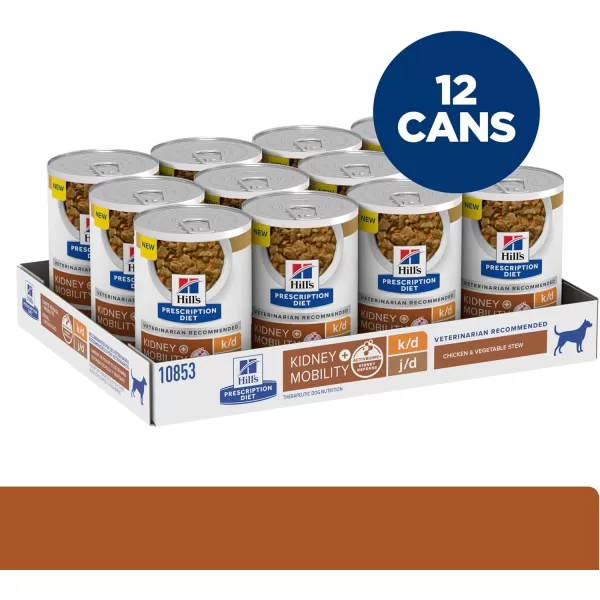 imageHills Prescription Diet kd Kidney Care  jd Joint Care Chicken amp Vegetable Stew Flavor Wet Dog Food Veterinary Diet 125 oz Cans 12Pack12 x 125 oz Cans