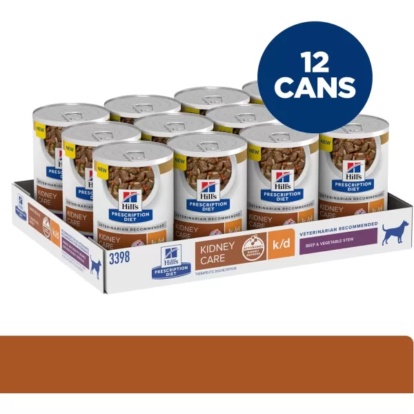 imageHills Prescription Diet kd Kidney Care Beef amp Vegetable Stew Wet Dog Food Veterinary Diet 125 oz Cans 12PackBeef amp Vegetable Stew 125 Ounce Pack of 12
