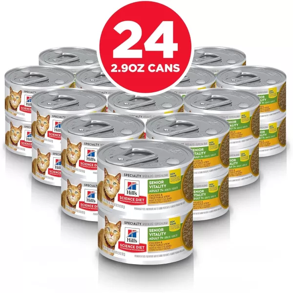 imageHills Science Diet Adult 7 Senior Vitality Wet Cat Food Chicken amp Vegetable Entree 29 oz Cans 24PackChicken amp Vegetable  Stew 29 Ounce Pack of 24
