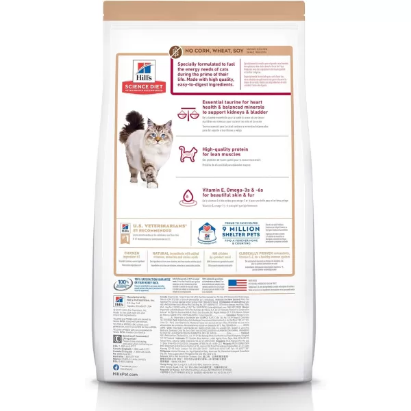 imageHills Science Diet Adult No Corn Wheat or Soy Dry Cat Food Chicken Recipe 15 lb Bag7 Pound Pack of 1