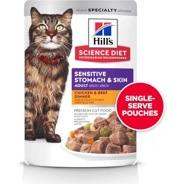 imageHills Science Diet Adult Sensitive Stomach amp Skin Wet Cat Food Pouch Variety Pack Chicken amp Beef Tuna amp Salmon 28 oz 12PackChicken amp Beef