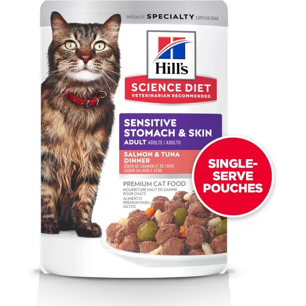 imageHills Science Diet Adult Sensitive Stomach amp Skin Wet Cat Food Pouches Salmon amp Tuna 28 oz 24PackHills Science Diet Adult Sensitive Stomach amp Skin Wet Cat Food Pouches Salmon amp Tuna 28 oz 24Pack