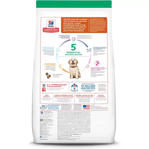 imageHills Science Diet Dry Dog Food Puppy Large Breeds With Real Meat And Whole Grains Chicken Meal And Oats Recipe 155 lb BagLamb Meal amp Brown Rice 30 Pound Pack of 1
