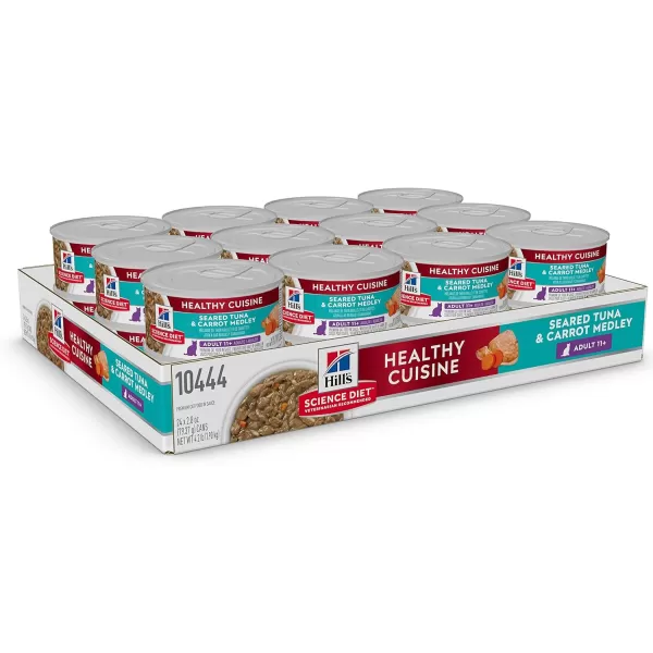 imageHills Science Diet Wet Cat Food Adult 11 for Senior Cats Healthy Cuisine Seared Tuna amp Carrot Recipe 28 oz Cans 24PackAdult 11  Tuna amp Carrot