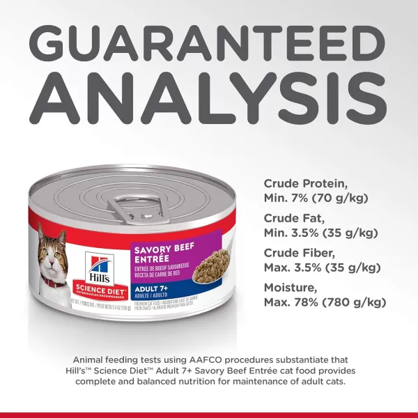 imageHills Science Diet Wet Cat Food Adult 7 Savory Beef Entre 55 oz Cans 24PackBeef