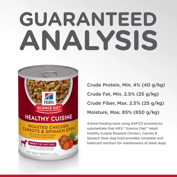 imageHills Science Diet Wet Dog Food Adult Healthy Cuisine Braised Beef Carrots amp Peas Stew 125 oz Cans 12PackRoasted Chicken Carrots amp Spinach